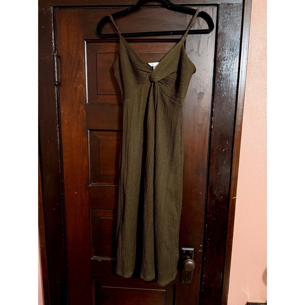 HM Dark Brown Textured Twist Front Smocked Back Midi Dress XS